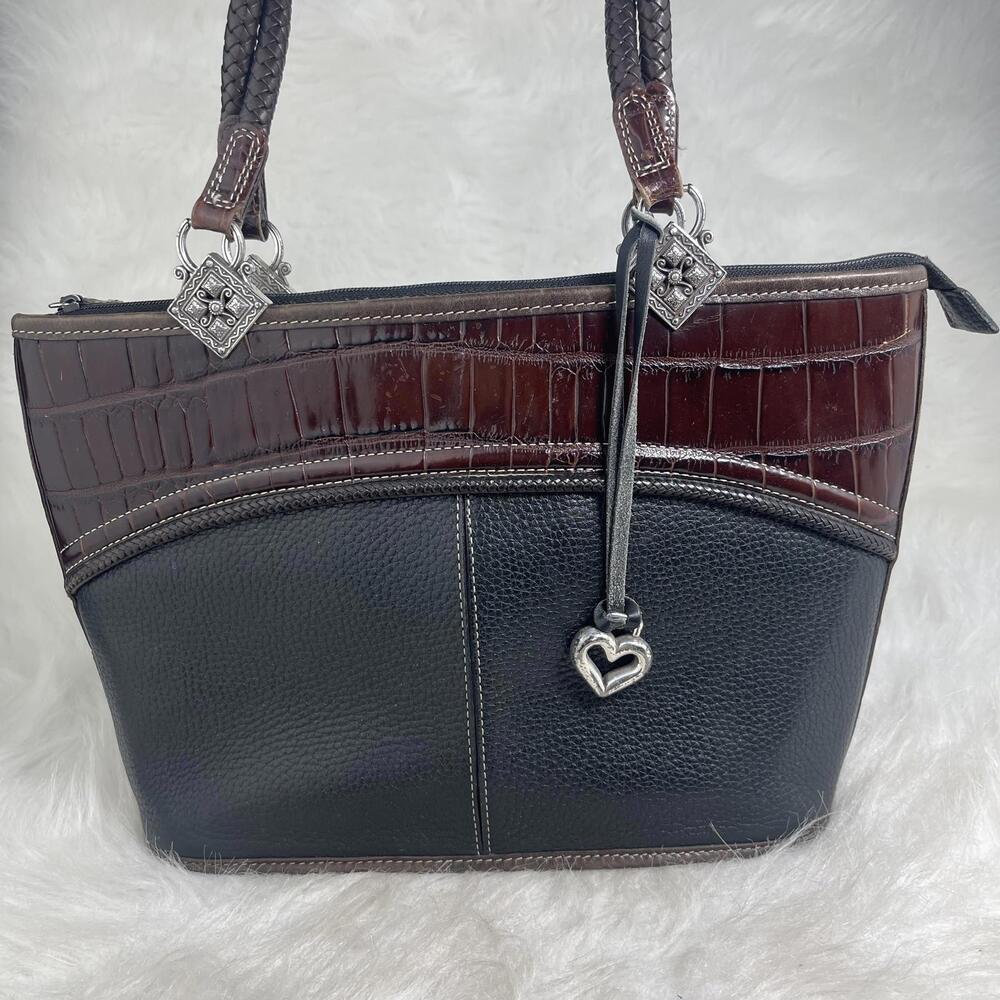 Brighton Lenoir Chocolate/Black Mock Croc Leather Handbag Retired With Dustbag